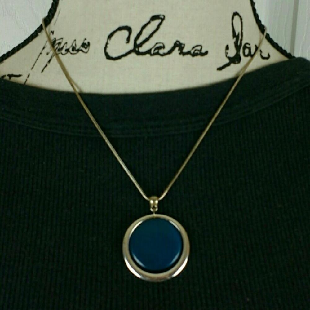 Claire's blue & silver tone circle 18" necklace